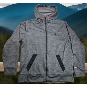 Spyder Jacket Mens Large‎ L Gray Proweb Hooded Active Heathered No Drawstring